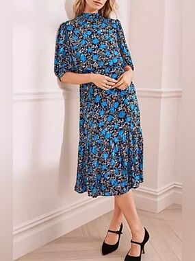 NWT Ann Taylor Blue Floral Midi Dress SIZE 8